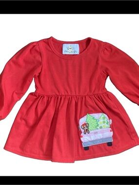Addie Lou Blu Red Christmas Tree Holiday Puppy Infant Dress Size 12 - 18 Months